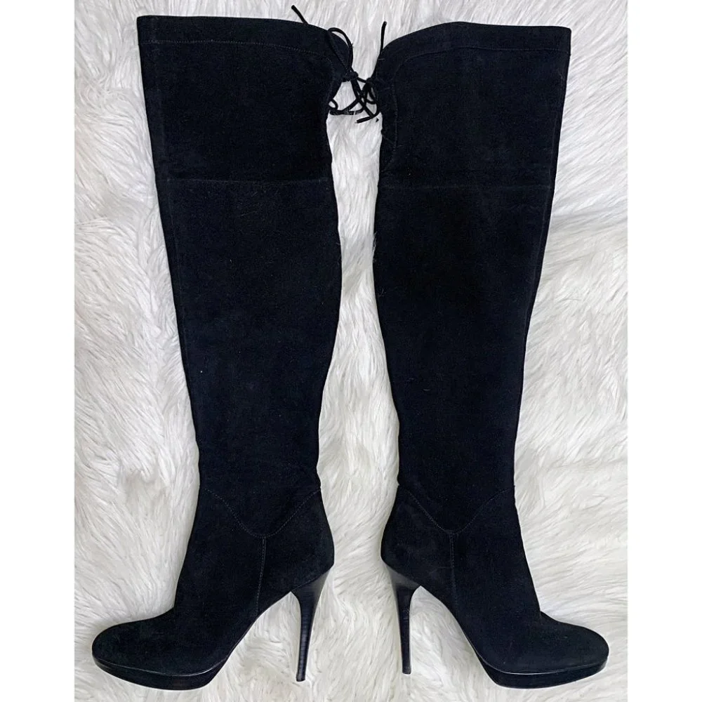 Sam Edelman Vesey Suede Over-The-Knee Boots in Black - Picture 5 of 15